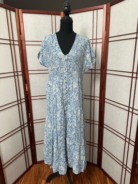 Blu Pepper Light Blue Floral Button-Front Midi Dress